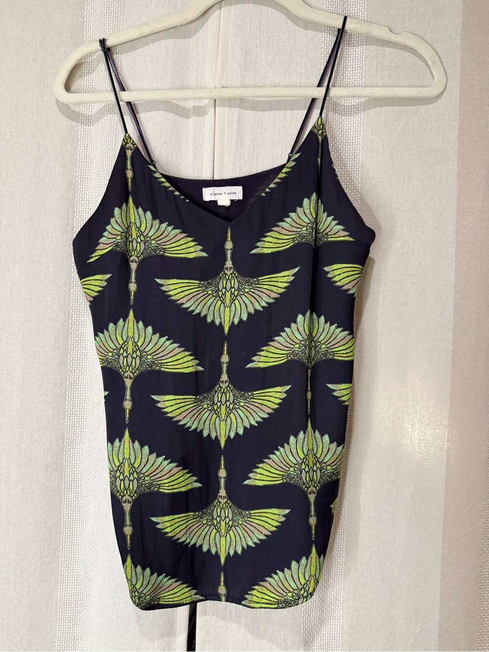 silence + noise Black Camisole with Lime Green Wing Print Size Small